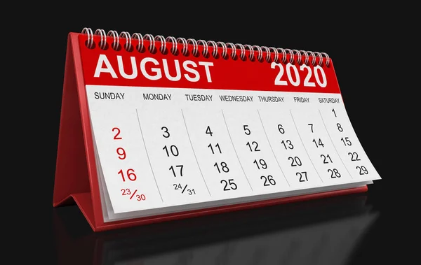 Naptár Augusztus 2020 Vágási Útvonal Tartalmazza — Stock Fotó