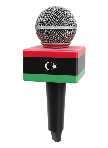 Mikrofon Och Libyens Flagga Bild Med Klippbana — Stockfoto