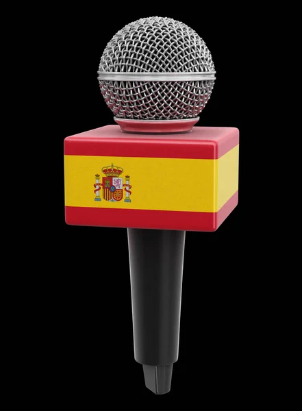 Mikrofon Hiszpańską Flagą Obraz Ścieżką Wycinania — Zdjęcie stockowe