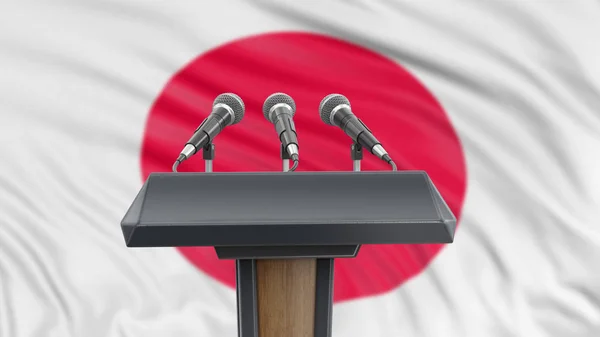 Podium Lectern Dengan Mikrofon Dan Bendera Jepang Latar Belakang — Stok Foto