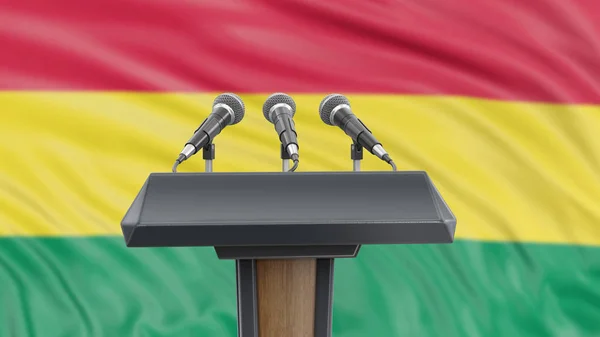 Podium Lectern Microphones Bolivian Flag Background — Stockfoto