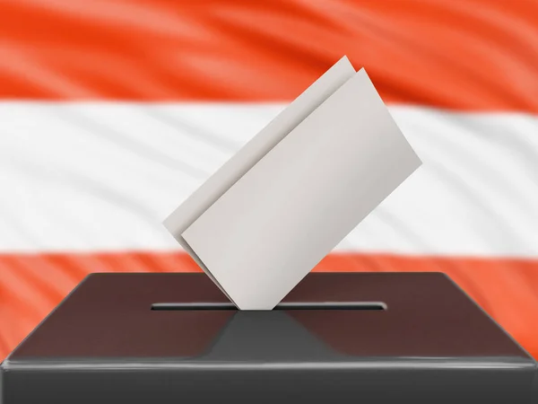 Caixa Voto Com Bandeira Austríaca Segundo Plano — Fotografia de Stock