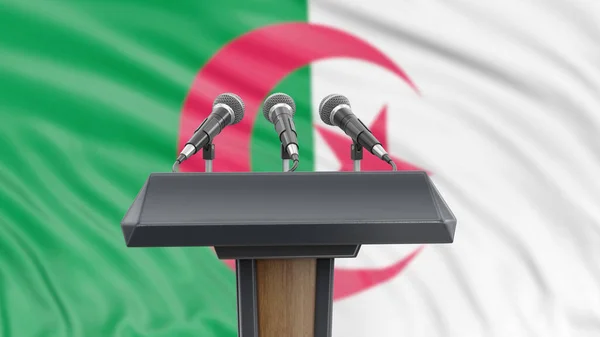 Podium Lectern Microphones Algerian Flag Background — Stock Photo, Image