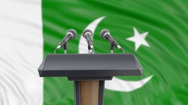 Podiumspult Mit Mikrofonen Und Pakistanischer Flagge Hintergrund — Stockfoto