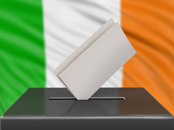 Ящик для голосования с ирландским флагом на заднем плане
 