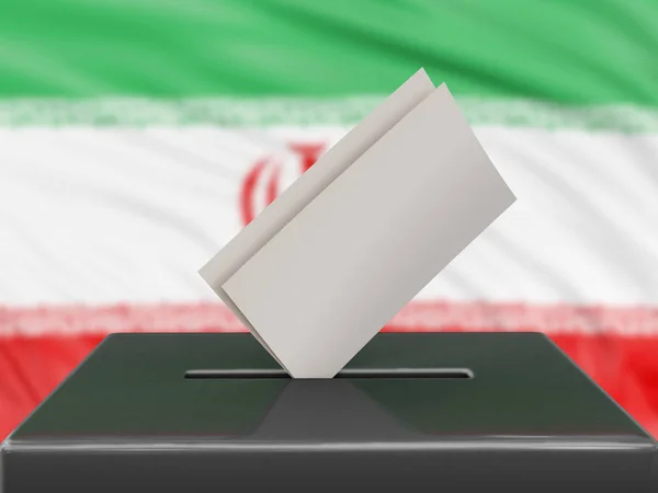 Caixa Votação Com Bandeira Iraniana Segundo Plano — Fotografia de Stock