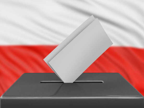 Ящик для голосования с польским флагом на заднем плане
 