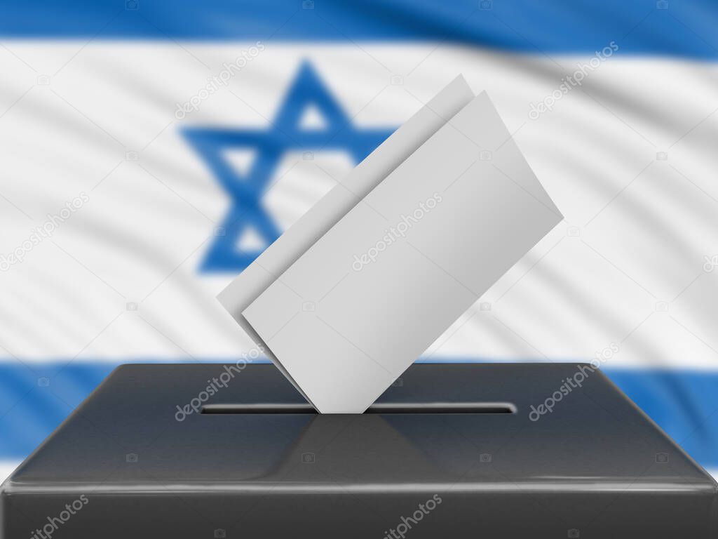 Ballot box with Israel flag on background 