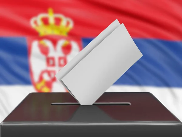 Kotak Suara Dengan Bendera Serbia Latar Belakang — Stok Foto