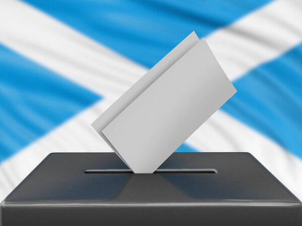 Ящик для голосования с флагом Шотландии на заднем плане
 