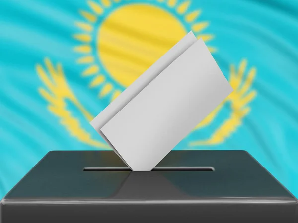 Κουτί Ψηφοφορίας Σημαία Καζακστάν Στο Παρασκήνιο — Φωτογραφία Αρχείου