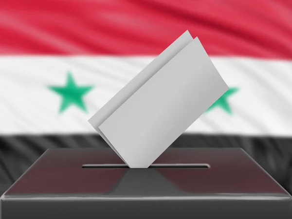 Hlasovací Urna Syrskou Vlajkou Pozadí — Stock fotografie