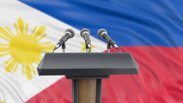 Podium Lectern Microphones Philippine Flag Background — Stock Photo, Image