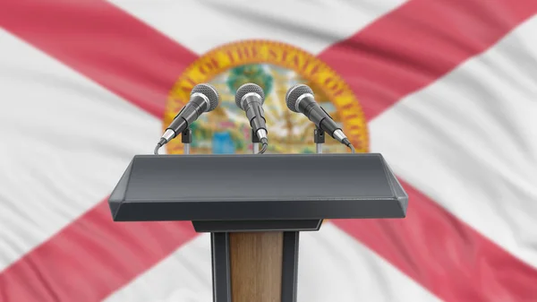 Лектерн Подиуме Микрофонами Флагом Флориды Заднем Плане — стоковое фото