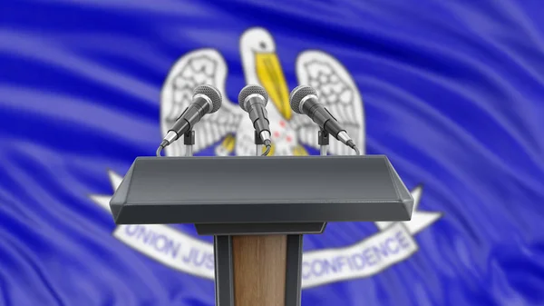 Podium Lectern Med Mikrofoner Och Louisiana Flagga Bakgrunden — Stockfoto