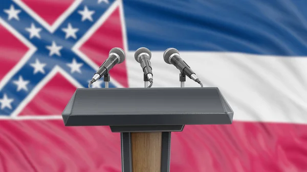 Podium Mit Mikrofonen Und Mississippi Flagge Hintergrund — Stockfoto