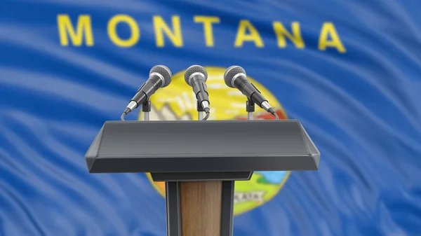 Podium Lectern Med Mikrofoner Och Montana Flagga Bakgrunden — Stockfoto