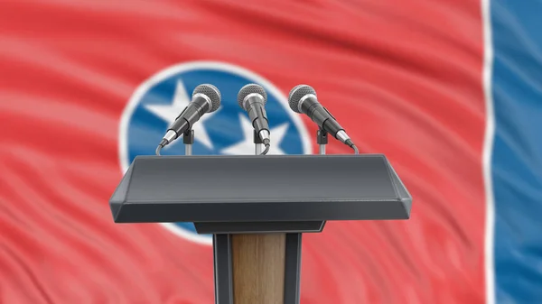Podium Mit Mikrofonen Und Tennessee Flagge Hintergrund — Stockfoto