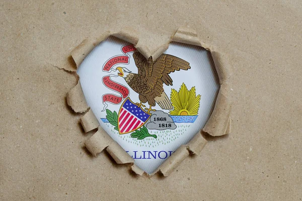Furo Forma Coração Rasgado Através Papel Mostrando Bandeira Illinois — Fotografia de Stock