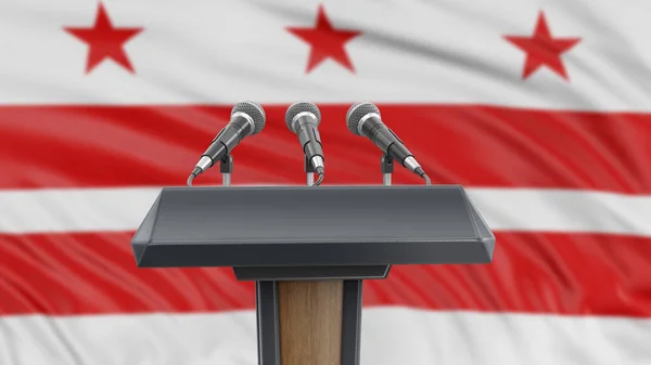 Podiumspult Mit Mikrofonen Und Washington Flagge Hintergrund — Stockfoto