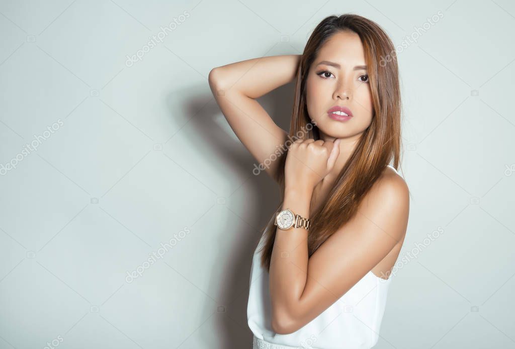 Girl wearing wrist best sale watch