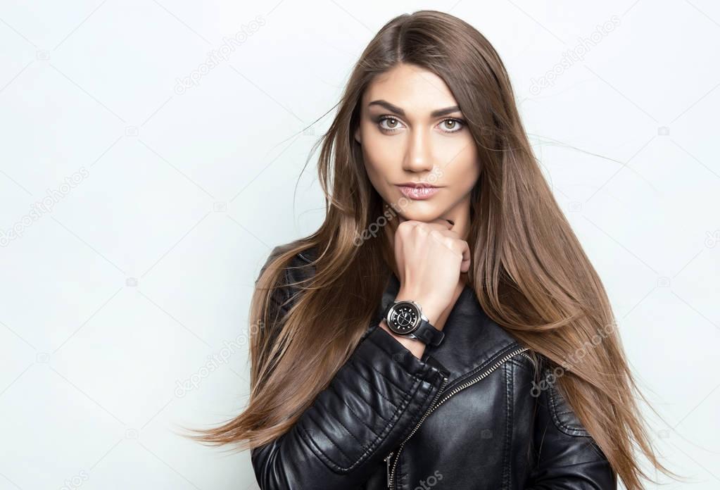 beautiful young woman wearing wrist watch