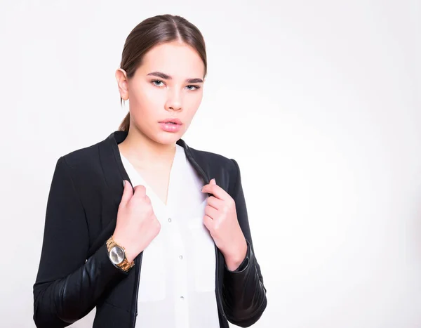 Beautiful Young Woman Long Hair Wearing Wrist Watch — Stock Photo, Image