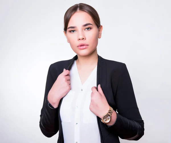 Beautiful Young Woman Long Hair Wearing Wrist Watch — Stock Photo, Image