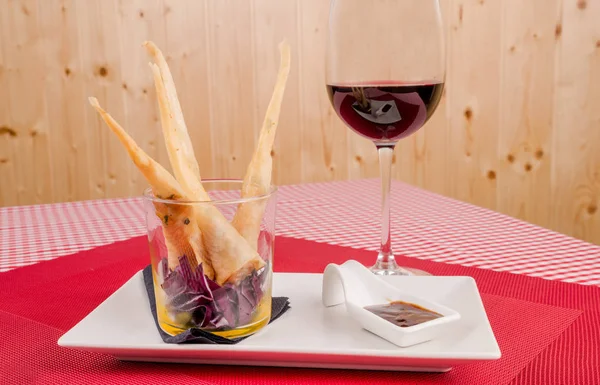 Prawns in batter cones in glass — Stock Photo, Image