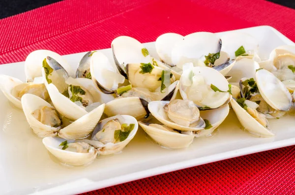 Clams served in wine sauce — Stock Photo, Image