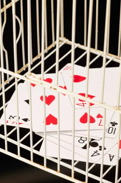 Kort Inuti Bur Ett Gambling Addiction Koncept — Stockfoto