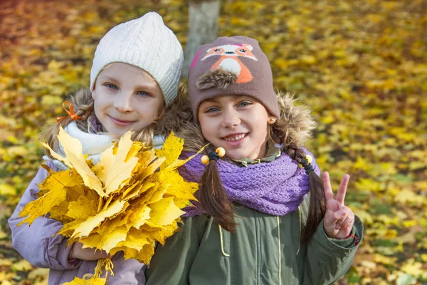 Mädchen mit apfelgelben Blättern — Stockfoto