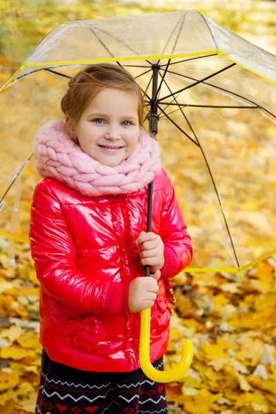 Girl with umbrella on autumn back — Stock Photo, Image