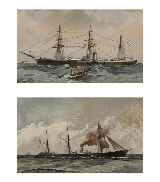 Ilustracja statków w wieku 19-18. — Zdjęcie stockowe