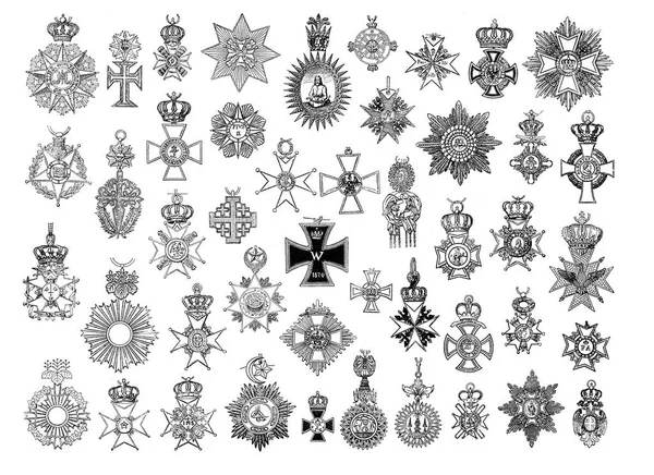 Abbildung von historischen Kreuzen und Medaillen. — Stockfoto