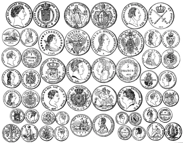 Иллюстрация древних монет на белом фоне . — стоковое фото