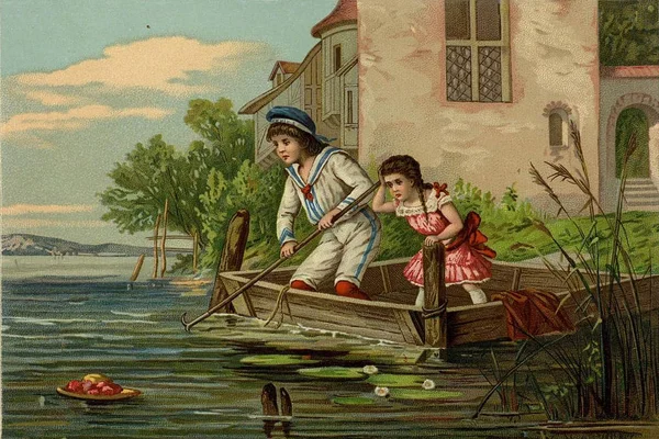 Children's games. Sailing on a boat. — Stock Photo, Image