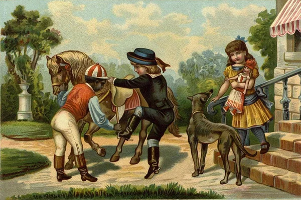 Children's games. Horseback riding. — Stock Photo, Image