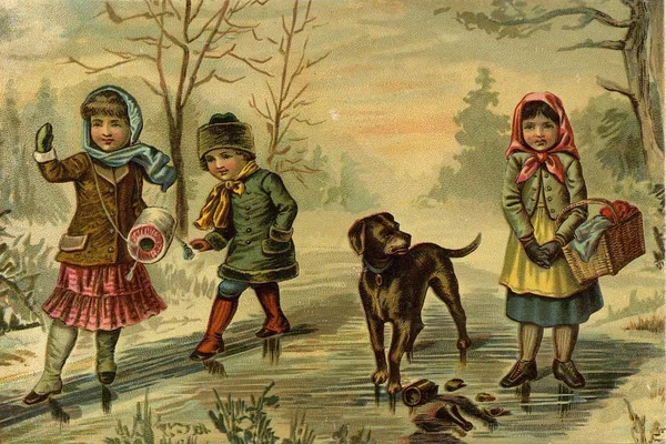子供たちのゲーム。冬の散歩. — ストック写真
