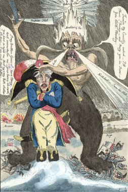 18. yüzyıldan askeri ve siyasi karikatür.