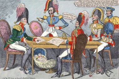 18. yüzyıldan askeri ve siyasi karikatür.