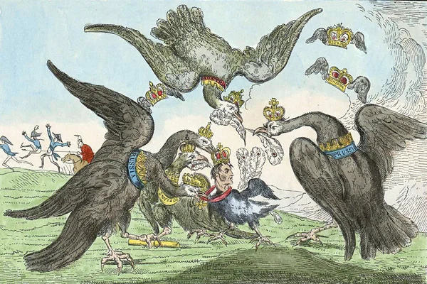 18. yüzyıldan askeri ve siyasi karikatür.