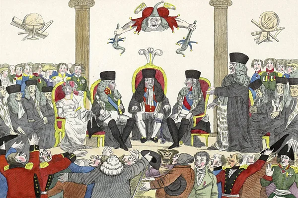 18. yüzyıldan askeri ve siyasi karikatür.