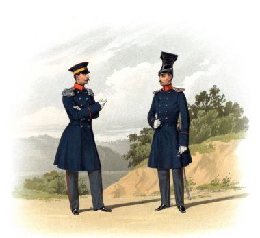 An old picture of the Officers and soldiers of the Russian Empire. clipart