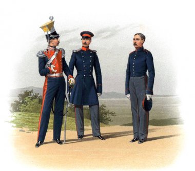 An old picture of the Officers and soldiers of the Russian Empire. clipart
