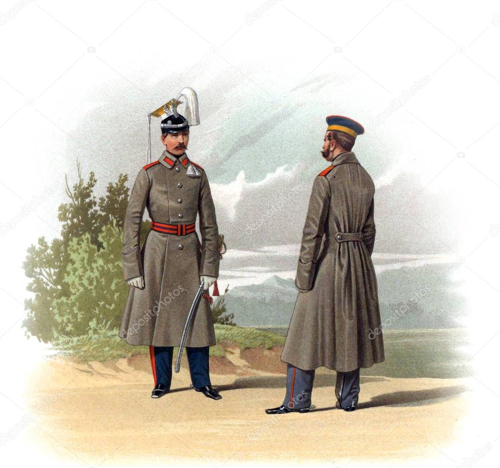An old picture of the Officers and soldiers of the Russian Empire.