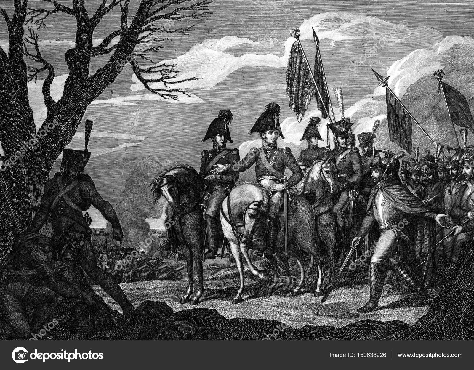 Engraving battle of the war between France and Russia. — Stock Photo