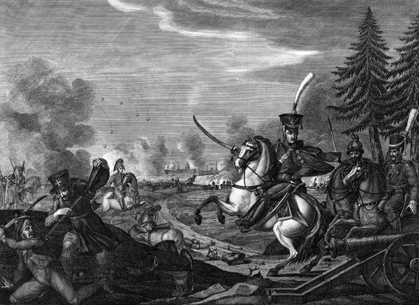 Engraving battle of the war between France and Russia. — Stock Photo, Image