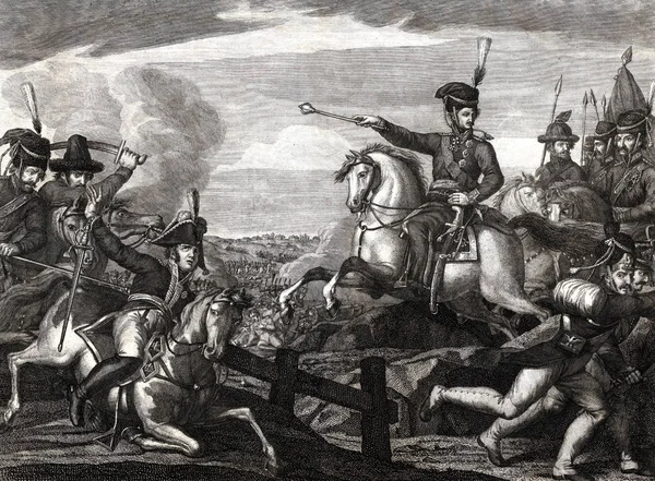 Engraving battle of the war between France and Russia. — Stock Photo, Image