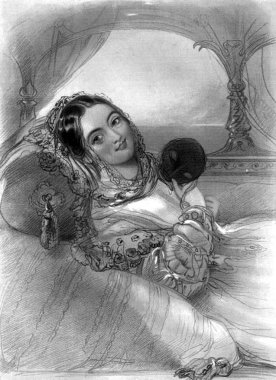 Güzel bir kızın Vintage illüstrasyon.